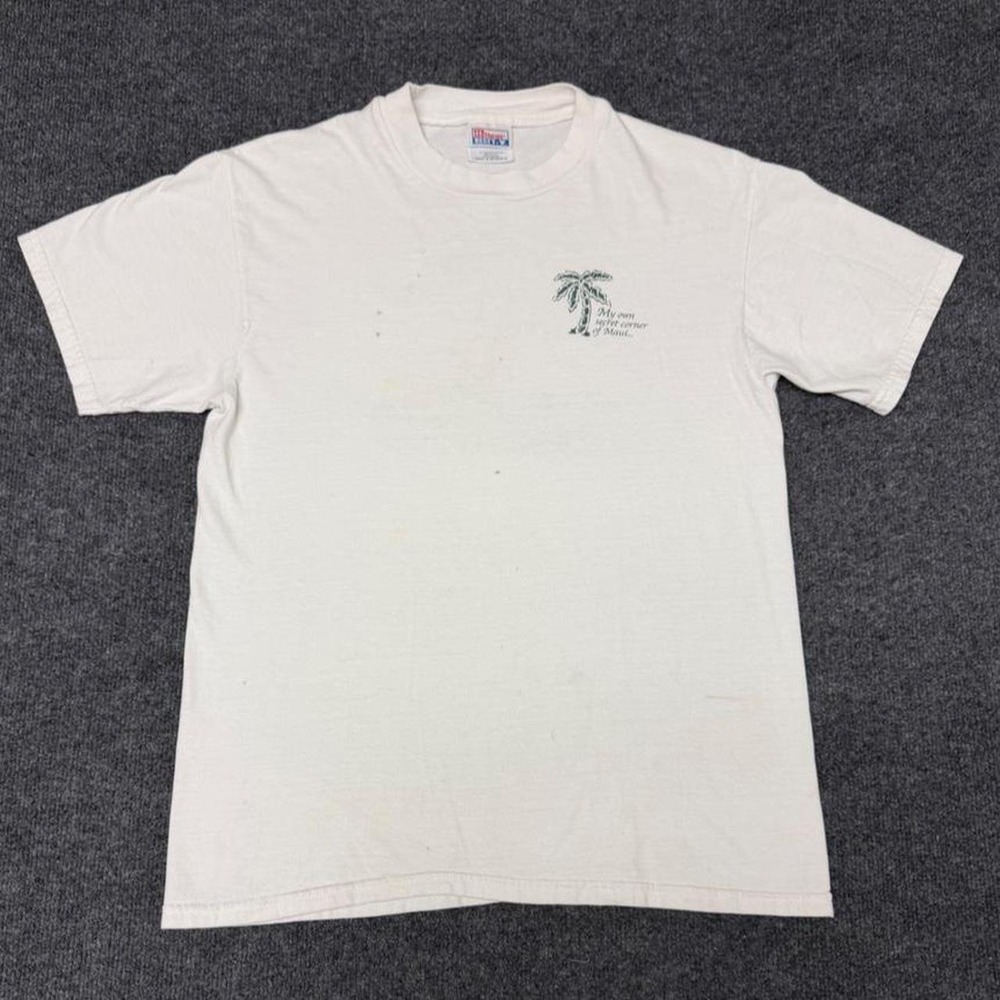 Vintage 90s Hanes Beefy-T Maui Hawaii Graphic T-Shirt Mens Medium White USA Made